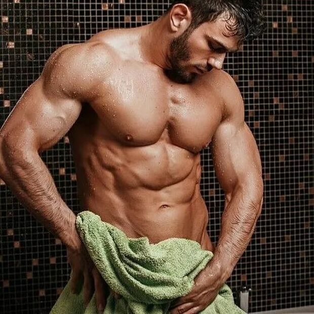 Man showered before doing penis enlargement exercises